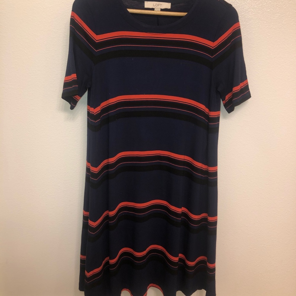 Loft T-shirt Dress Orange/Navy